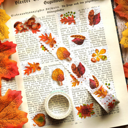 Journaling Set Herbst | Notizbuch mit Punktraster, Washi Tape und passende Sticker Herbstlaub und Nachtfalter | Boho - Carasusan