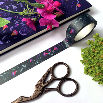 Washi-Tape mit Blumenmuster - Folklore dunkelblau - 10mx15mm - Carasusan