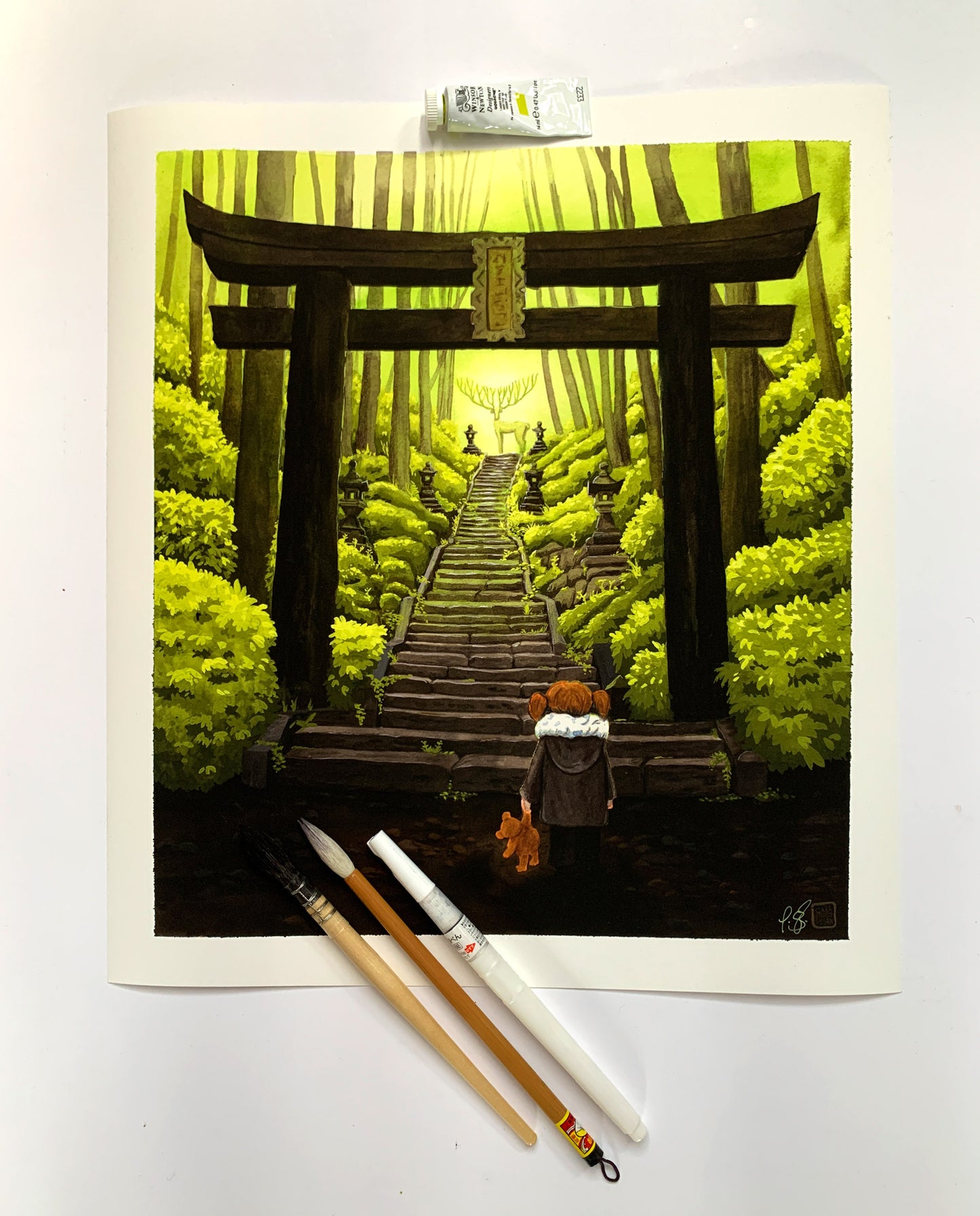 Watercolor 'Shinto Gate' art print 37x41 cm - hand signed and limited