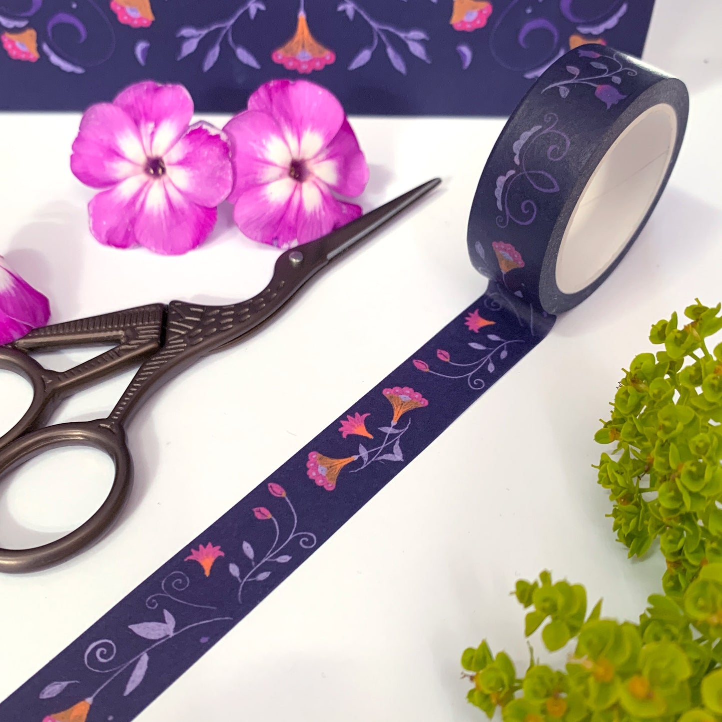 Washi-Tape mit Blumenmuster - Folklore violett - 10mx15mm