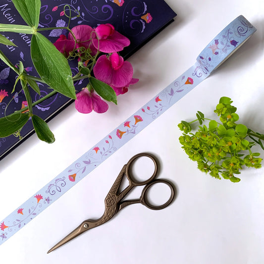 Washi-Tape mit Blumenmuster - Folklore hellblau - 10mx15mm - Carasusan