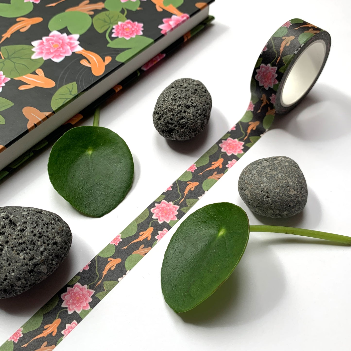 Washi tape with water lilies and koi - 10mx15mm