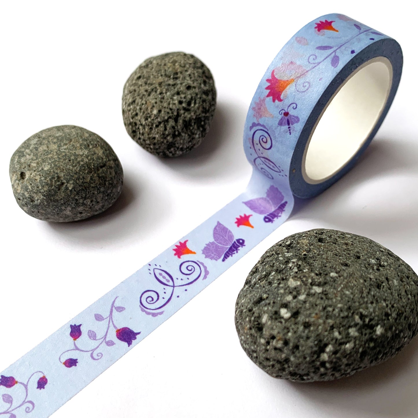 Washi-Tape mit Blumenmuster - Folklore hellblau - 10mx15mm