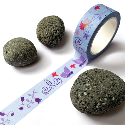Washi-Tape mit Blumenmuster - Folklore hellblau - 10mx15mm - Carasusan