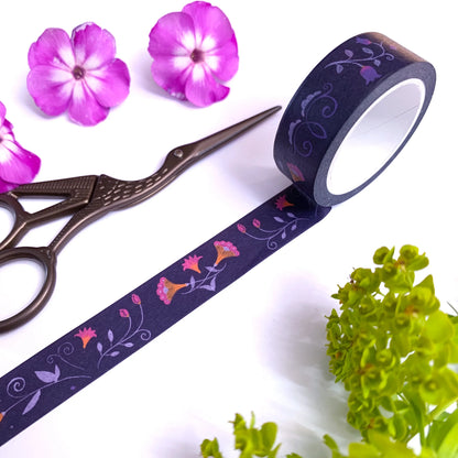 Washi-Tape mit Blumenmuster - Folklore violett - 10mx15mm - Carasusan