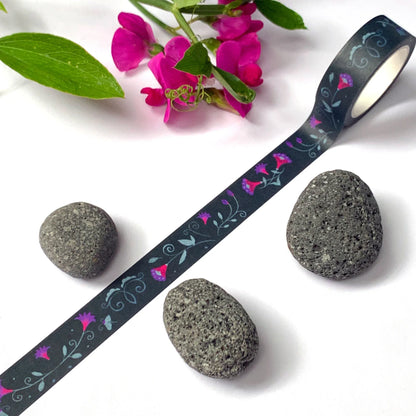 Washi-Tape mit Blumenmuster - Folklore dunkelblau - 10mx15mm - Carasusan