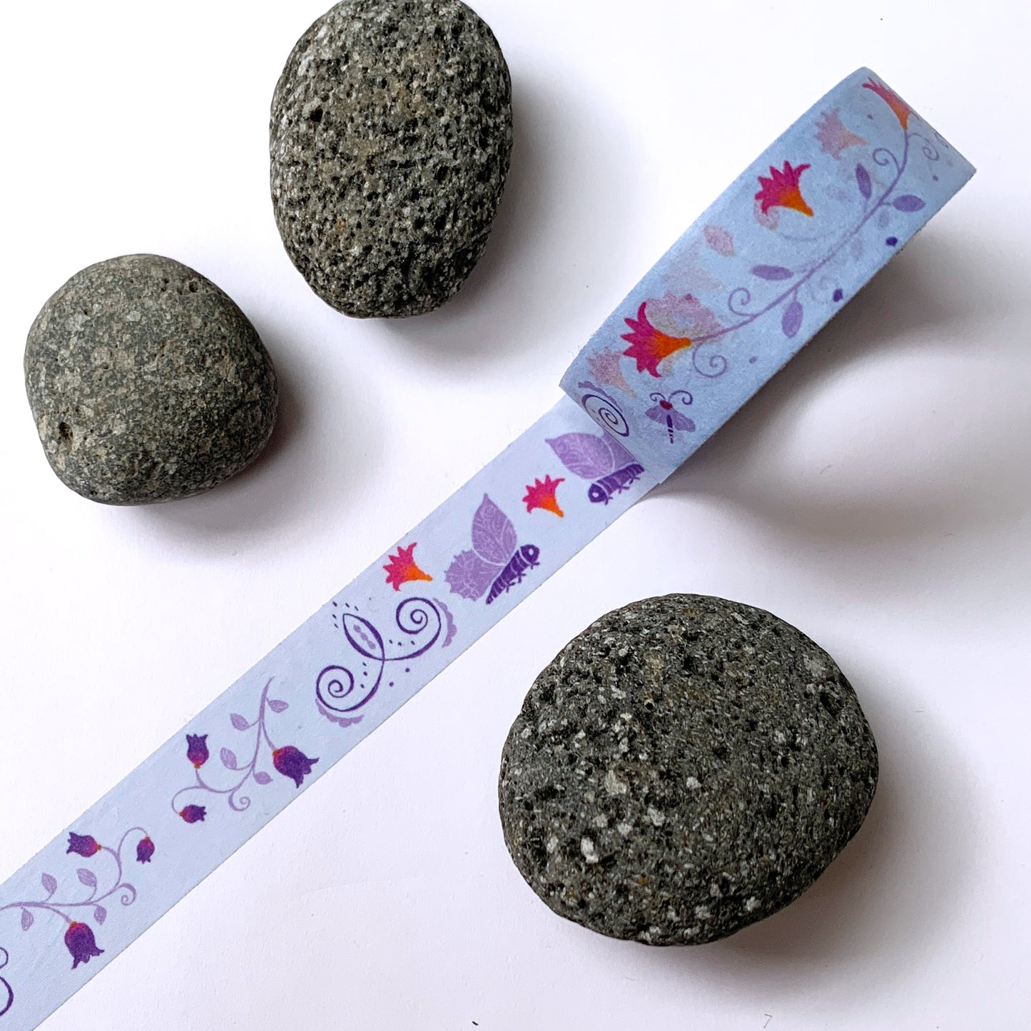 Washi-Tape mit Blumenmuster - Folklore hellblau - 10mx15mm