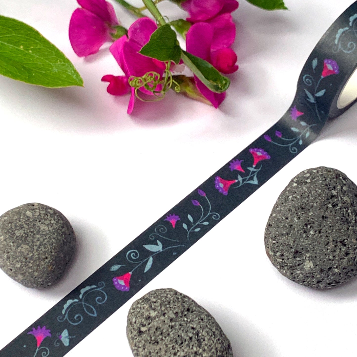 Floral Pattern Washi Tape - Folklore Dark Blue - 10mx15mm