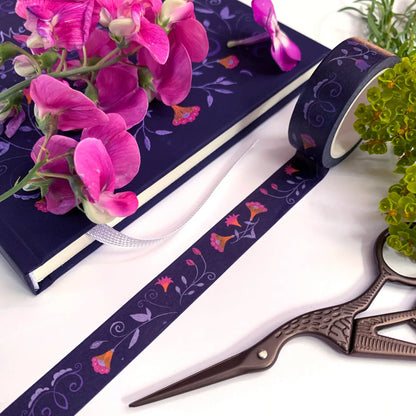 Journaling Set Romantische Blüten violett | Notizbuch mit Punktraster, 3 Stickerbogen, 2x Washi Tape | Boho Folklore Cottagecore Tagebuch - Carasusan