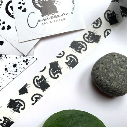 Washi-Tape 'Katzen' | schwarz-weiß | 10mx15mm - Carasusan