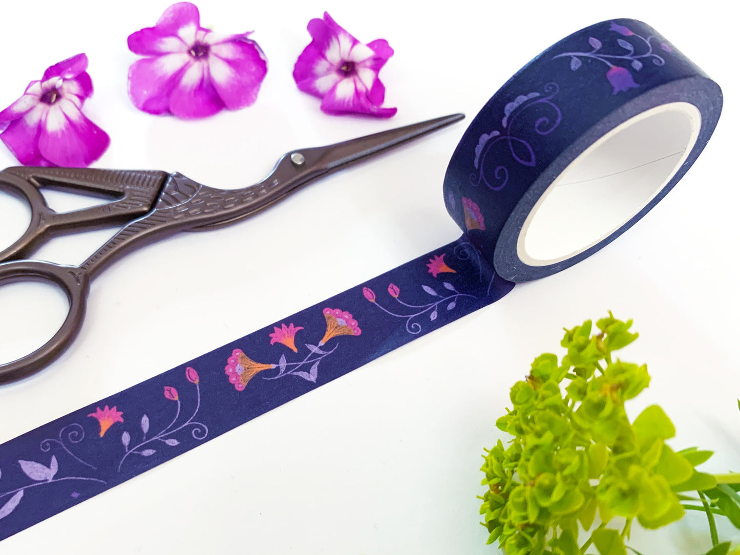 Washi-Tape mit Blumenmuster - Folklore violett - 10mx15mm