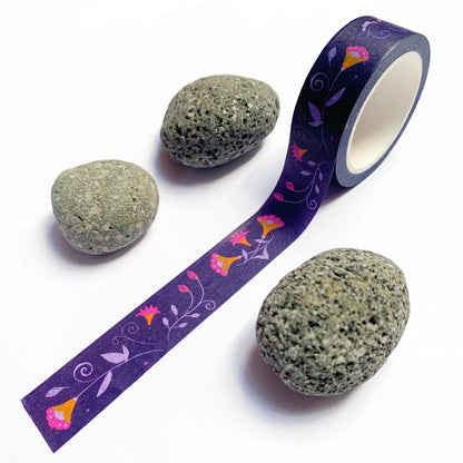 Washi-Tape mit Blumenmuster - Folklore violett - 10mx15mm - Carasusan