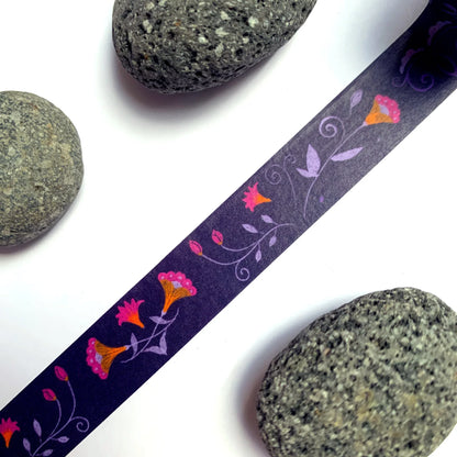 Washi-Tape mit Blumenmuster - Folklore violett - 10mx15mm - Carasusan