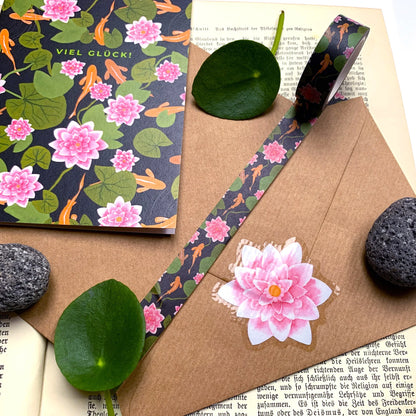 Washi-Tape mit Seerosen und Koi - 10mx15mm - Carasusan