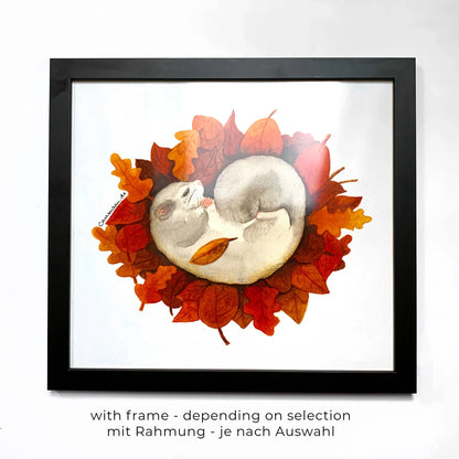 Kunstdruck Siebenschläfer Aquarell | 31x28cm - handsigniert | Herbstdeko Waldtiere | Bilder für Kinderzimmer - Carasusan