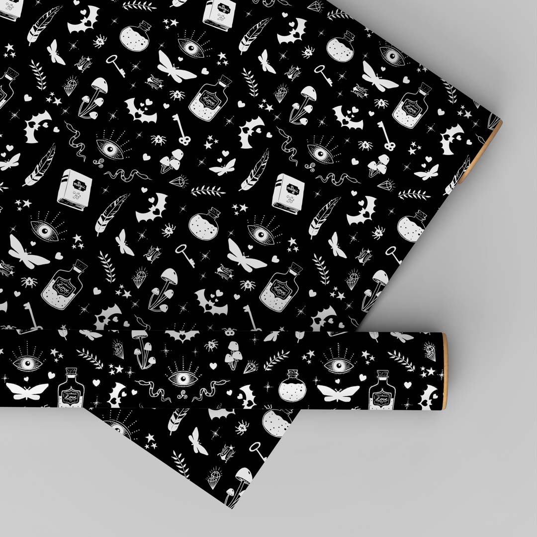 Wrapping paper with magic symbols 'Witchy Things' | 50x70cm | black