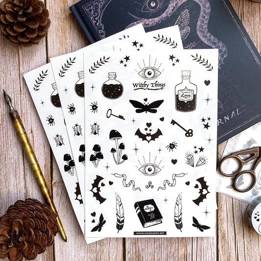 Stickerbogen 'Witchy Things' magische Illustrationen für Bullet Journaling, Deko und mehr