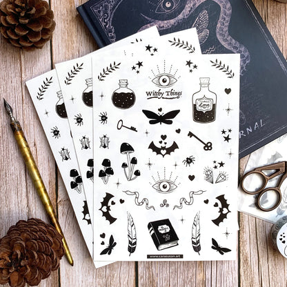 Halloween Stickerbogen 'Witchy Things' magische Illustrationen für Bullet Journaling, Deko und mehr - Carasusan