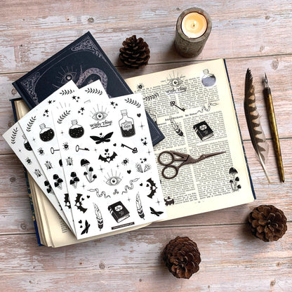 Halloween Stickerbogen 'Witchy Things' magische Illustrationen für Bullet Journaling, Deko und mehr - Carasusan