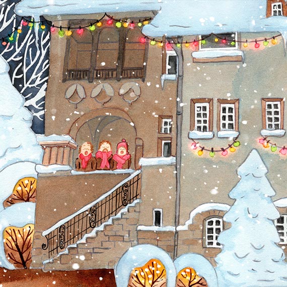 Weihnachtsdeko Kunstdruck Weihnachtssingen Aquarell - festliche Wanddekoration und Geschenk für Chor-Sänger und Musikfreunde