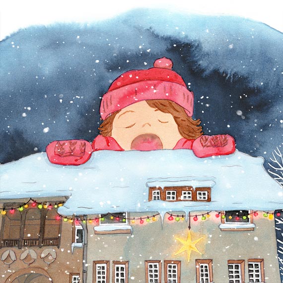 Weihnachtsdeko Kunstdruck Weihnachtssingen Aquarell - festliche Wanddekoration und Geschenk für Chor-Sänger und Musikfreunde