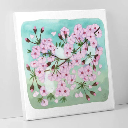 Leinwand-Druck Frühling 'Kirschblüten und Baumgeister' 40x40cm | auf Keilrahmen - Carasusan