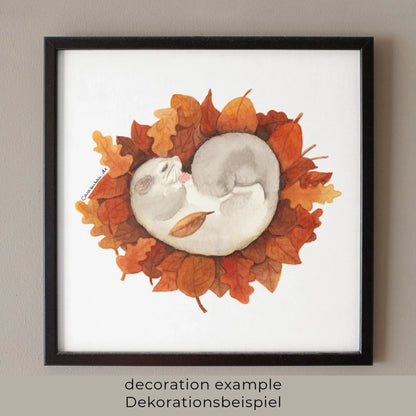 Kunstdruck Siebenschläfer Aquarell | 31x28cm - handsigniert | Herbstdeko Waldtiere | Bilder für Kinderzimmer - Carasusan