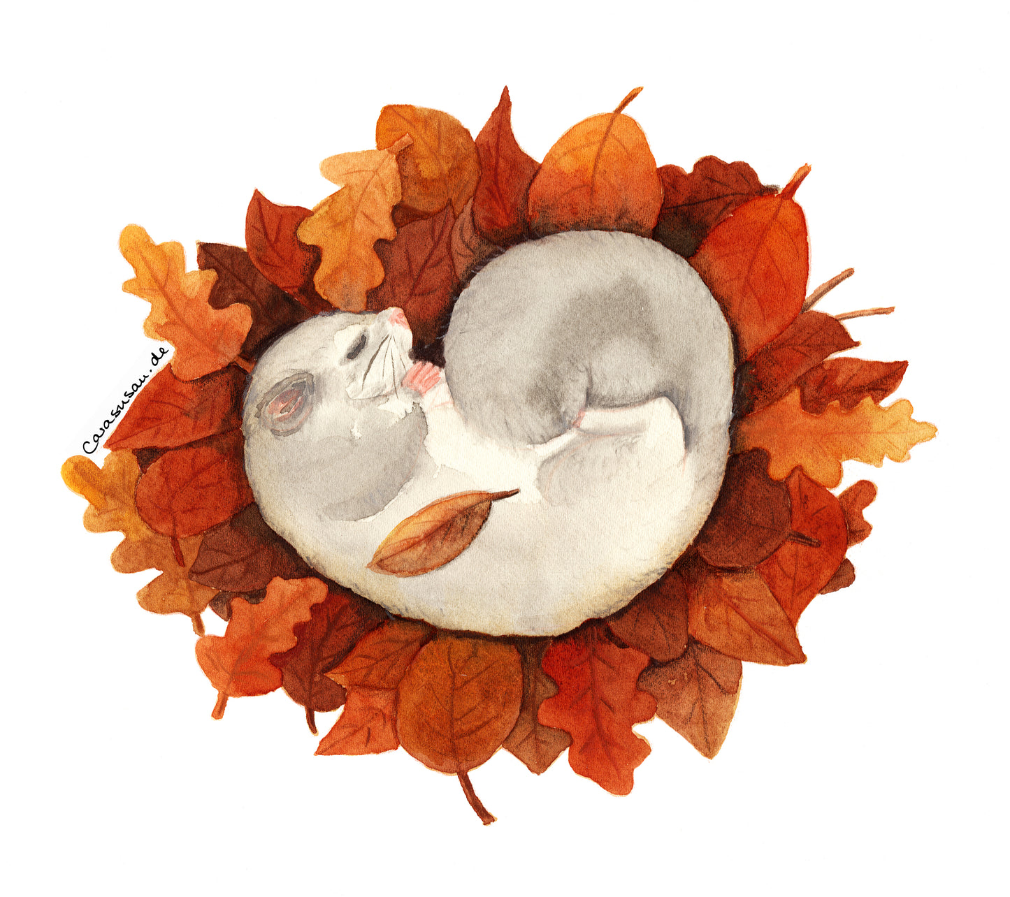 Art print 'Dormouse' | fall watercolor painting | 31x28cm -  hand signed