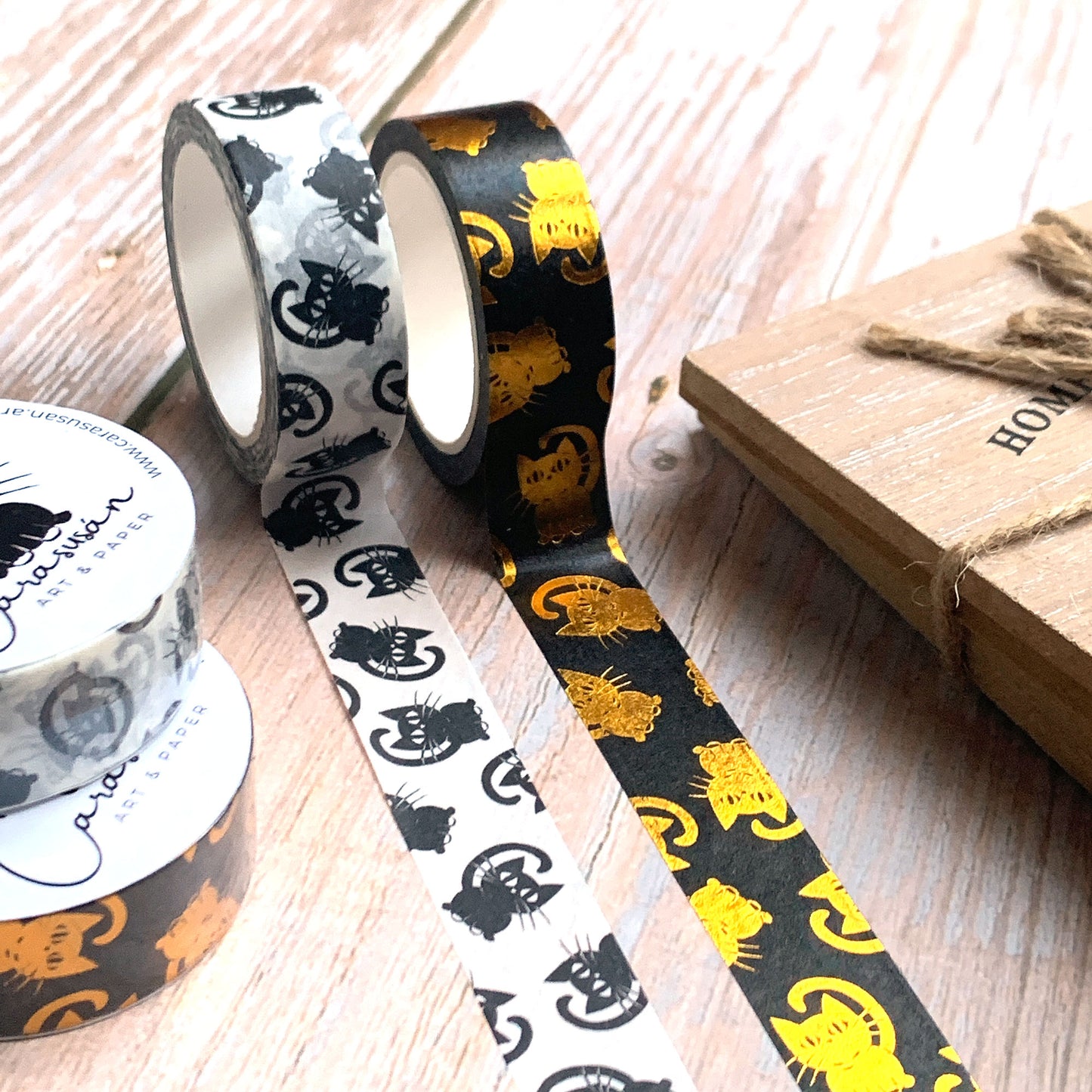 Washi-Tape-Set mit niedlichen Katzen | schwarz-gold und minimalistisch schwarz-weiß| 10mx15mm