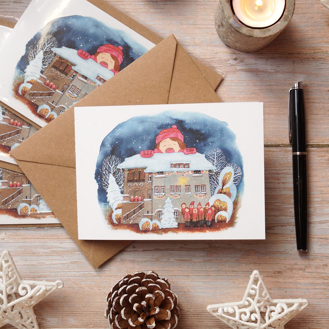Weihnachtskarte 'Weihnachtssingen' mit Umschlag aus Kraftpapier | umweltfreundlich