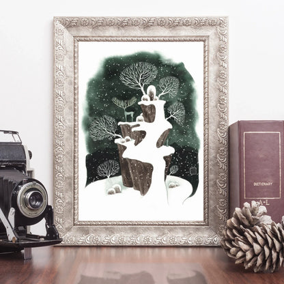 Winter Postkarte 'Winterlandschaft mit Hirsch' Aquarell - Carasusan