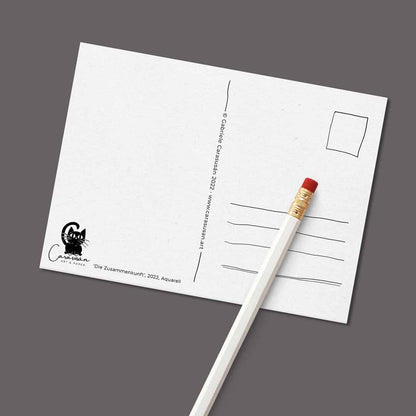 Winter Postkarte 'Die Zusammenkunft' | DinA6 | Aquarell einer verschneiten Berglandschaft - Carasusan