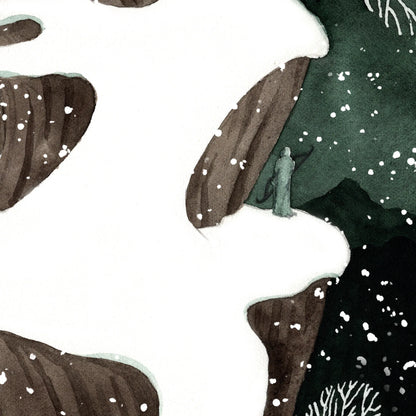 Winter Postkarte 'Winterlandschaft mit Hirsch' Aquarell - Carasusan