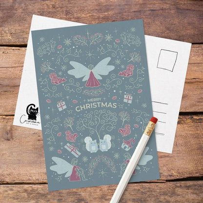 Weihnachtskarte 'Winterelfen' | türkis | Postkarte Din A6 - Carasusan