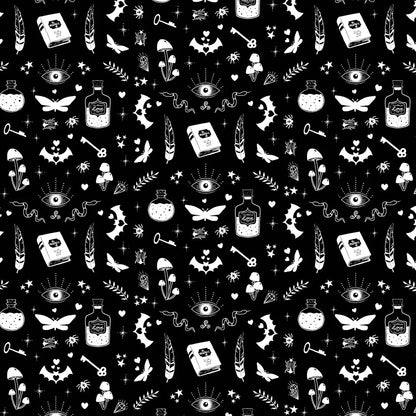 Geschenkpapier mit magischen Symbolen 'Witchy Things' | 50x70cm | schwarz - Carasusan