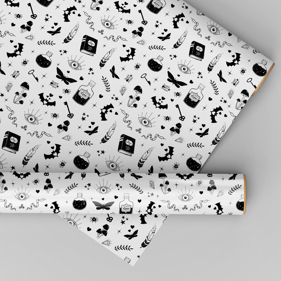 Wrapping paper with magic symbols 'Witchy Things' | 50x70cm | white