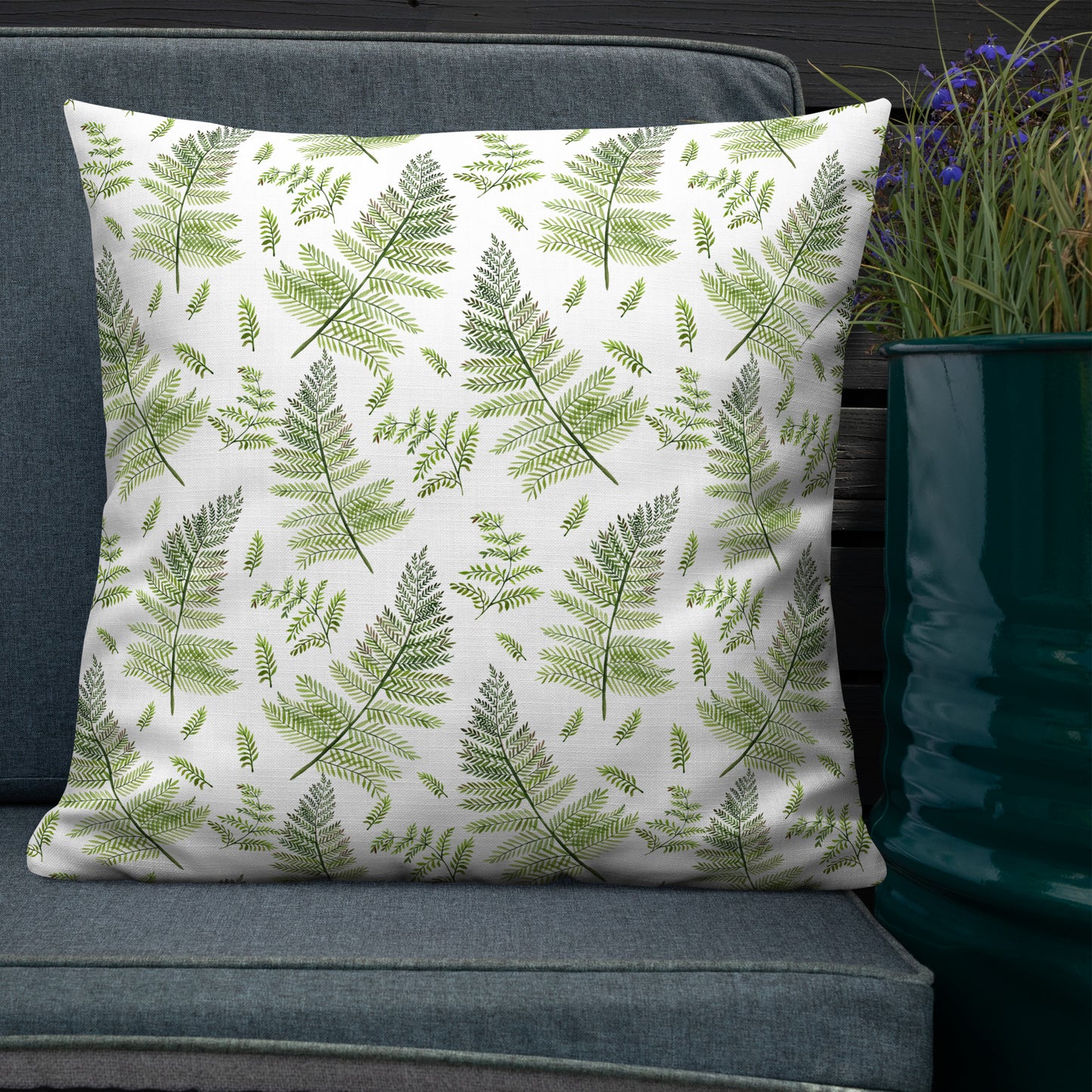Decorative cushion 'fern leaves' with botanical illustrations | 45x45cm | with hidden zipper
