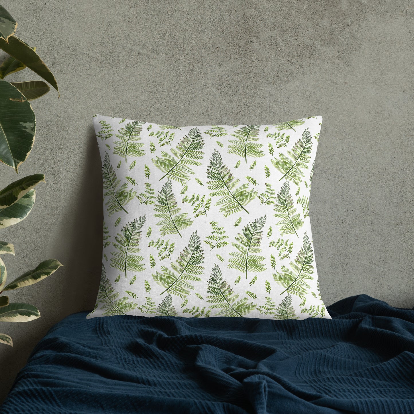 Decorative cushion 'fern leaves' with botanical illustrations | 45x45cm | with hidden zipper