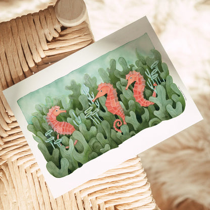 Postkarte Seepferdchen Aquarell DinA6 | Niedliche Tiere | Maritime Postkarte - Carasusan