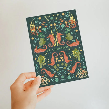 Postkarte Seepferdchen und Meerestiere | DinA6 | Postkarte mit Spruch | Achtsamkeit Mut machen - Carasusan