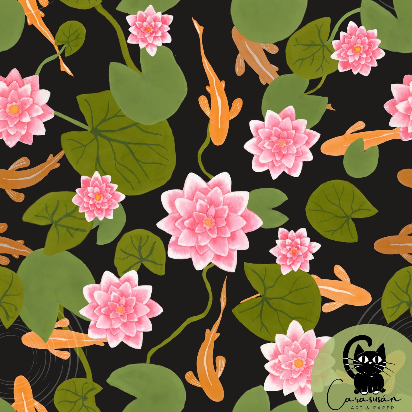 Wrapping paper 'Waterlily' 49x68cm with water lilies and koi