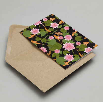 Glückwunschkarte 'Viel Glück' mit Umschlag aus Kraftpapier - Carasusan