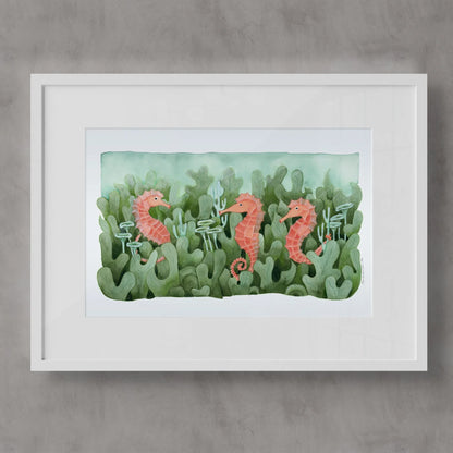 Kunstdruck mit niedlichen Seepferdchen | Aquarell | 31x20cm | handsigniert - Carasusan