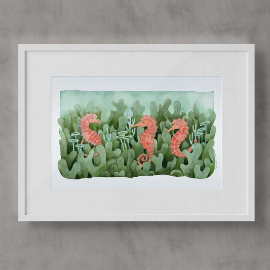 Kunstdruck mit niedlichen Seepferdchen | Aquarell | 31x20cm | handsigniert - Carasusan