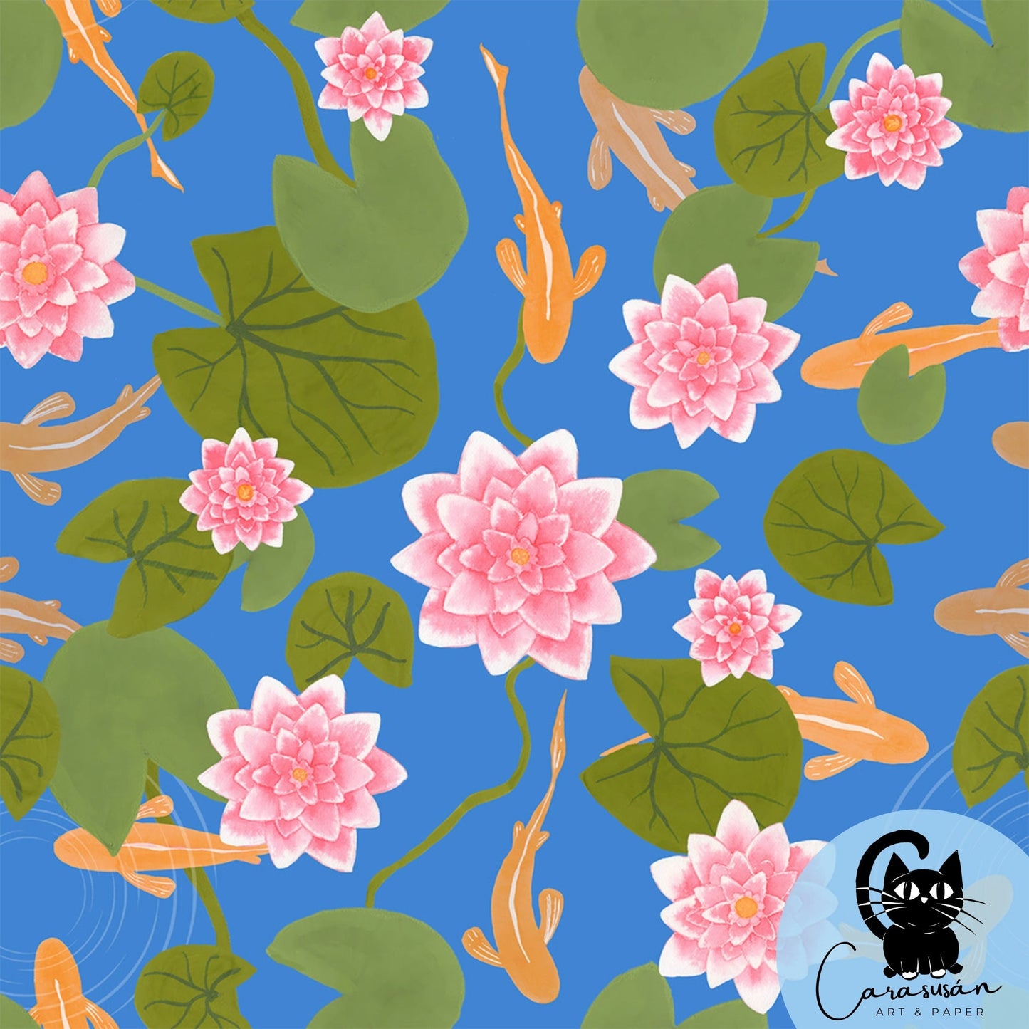 Wrapping paper 'Waterlily' 50x70cm with water lilies and goldfish