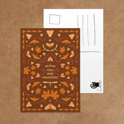 Herbstliche Postkarte mit Nachtfaltern und Herbstlaub 'You are amazing!' - Carasusan