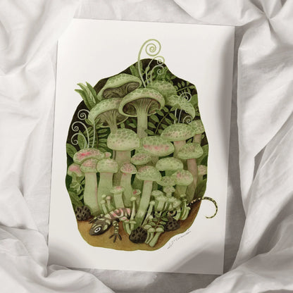 Kunstdruck Pilze und Salamander Aquarell | Wandbild Herbst | Aesthetic Wall Art | Herbstdeko - Carasusan