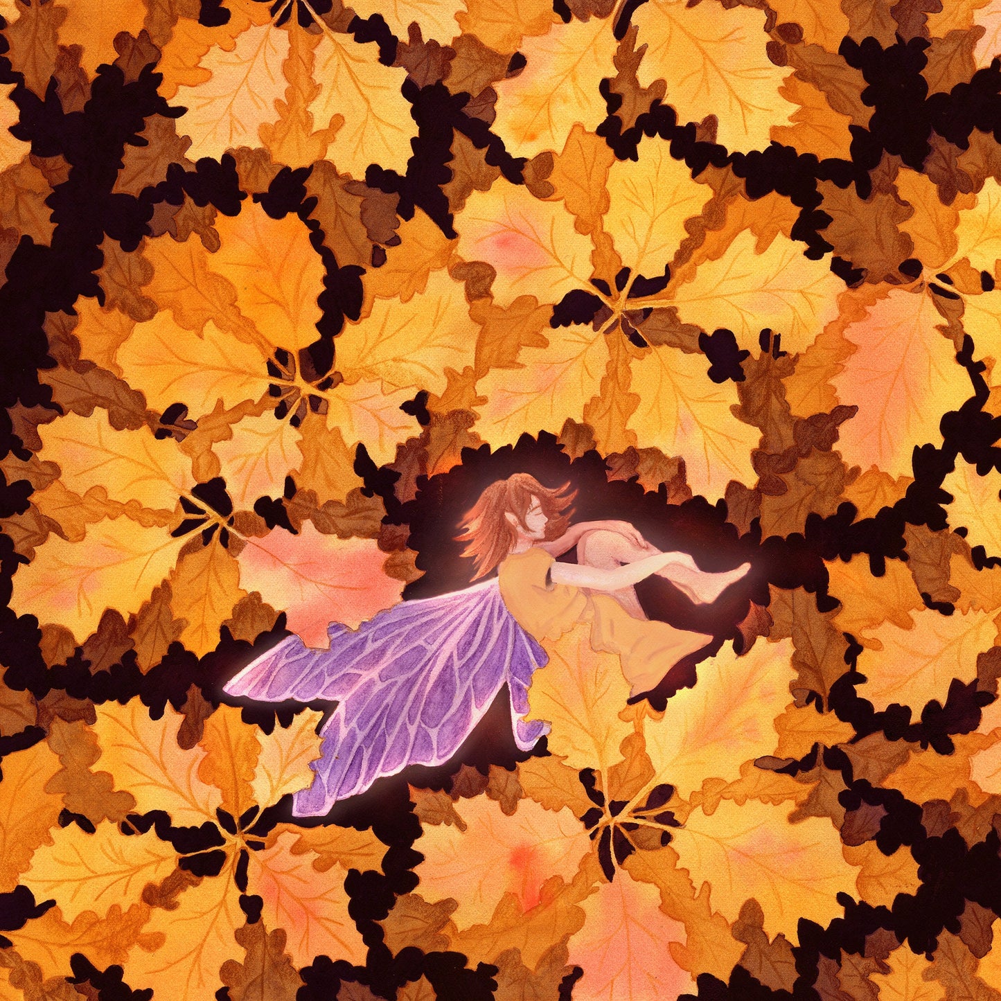 Herbstelfe - Herbstlicher Kunstdruck Aquarell- 37x29cm - handsigniert