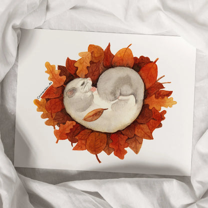 Kunstdruck Siebenschläfer Aquarell | 31x28cm - handsigniert | Herbstdeko Waldtiere | Bilder für Kinderzimmer - Carasusan