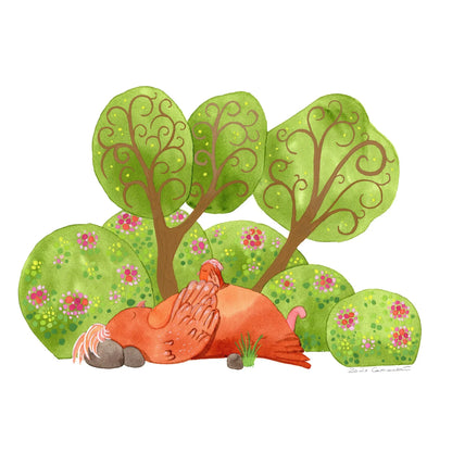 Aquarell 'Nachmittagsschläfchen' 27x20cm Kunstdruck - Carasusan